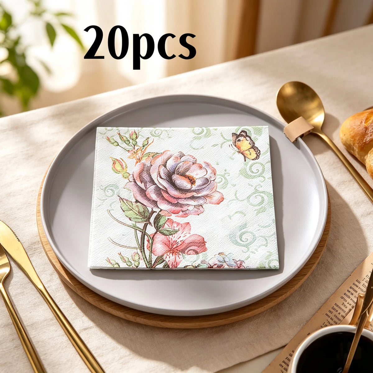 serviettes papier multicolores fleurs papillons illustration mariage anniversaire décoration table thé