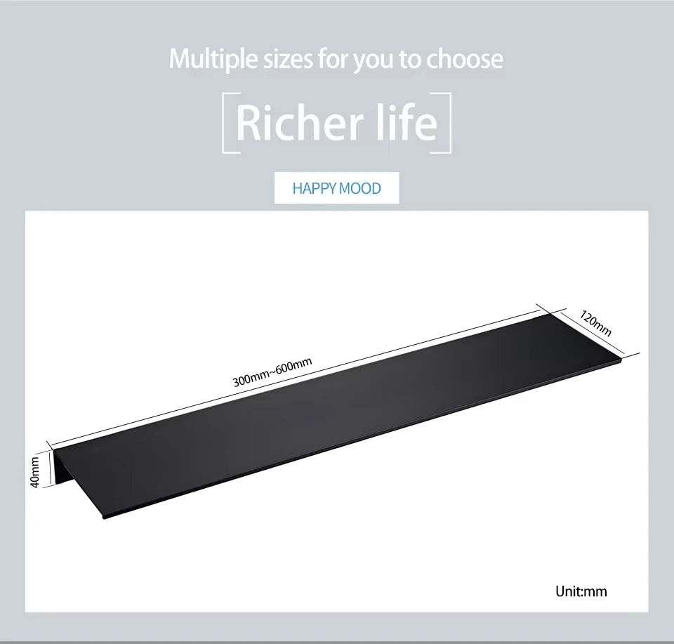 étagère murale aluminium blanc noir moderne minimaliste vis bouchons protection 30cm 40cm 50cm