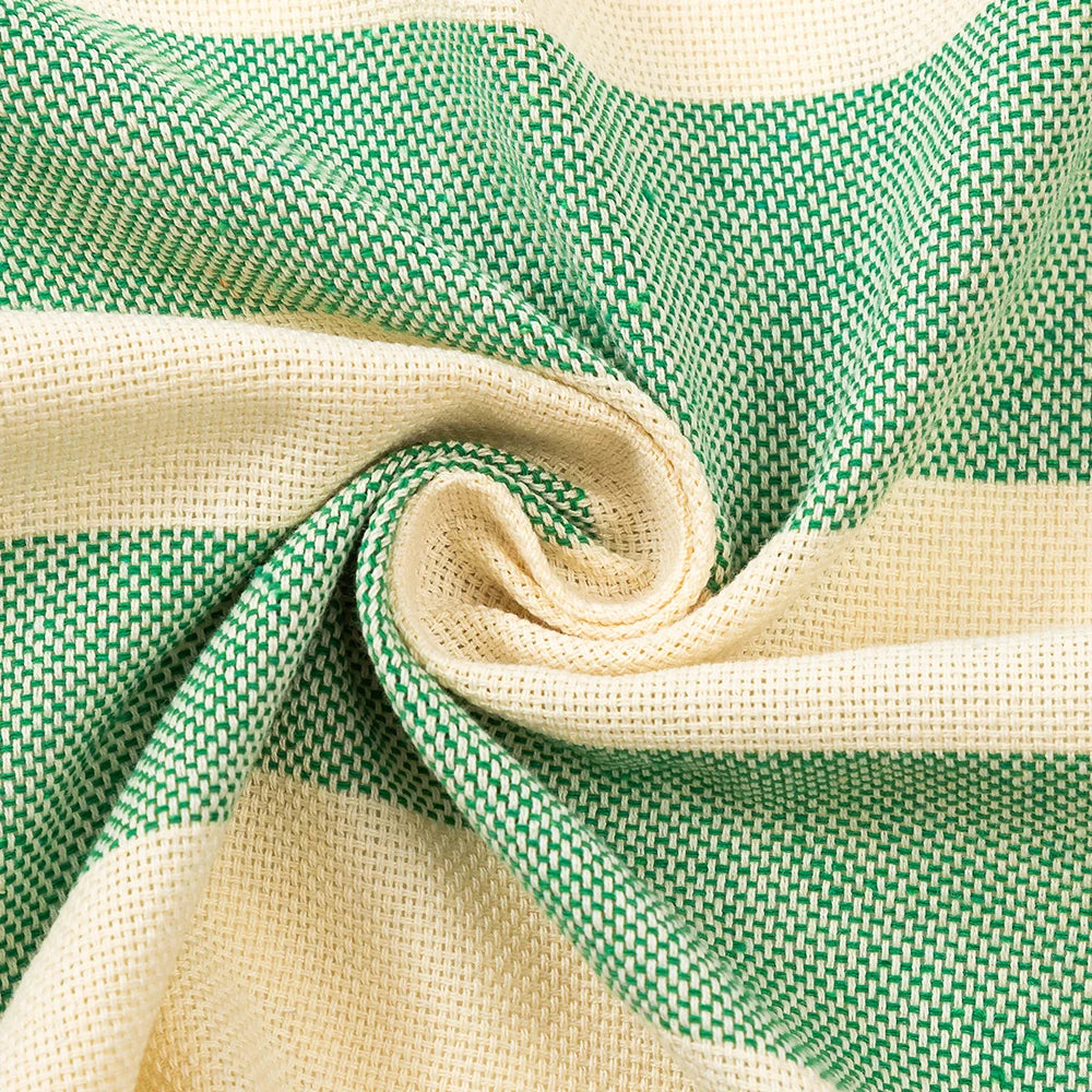 serviette plage coton vert clair beige rayures moderne absorbante entretien facile océan noël franges
