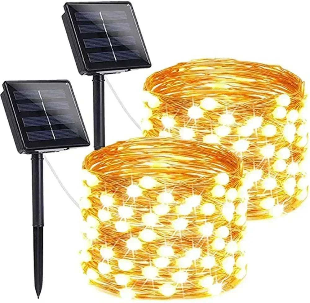 guirlande lumineuse solaire or noir 12m 100 leds moderne décoration vacancesextérieur