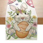 table pâques rectangle polyester fleurs lapins œufs happy easter beige blanc festive pastorale