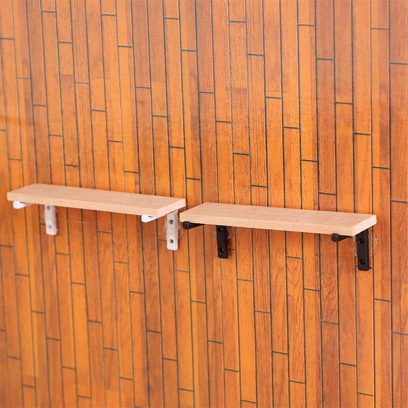 étagères murales bois clair noir modernes clips métalliques miniatureintérieur decoration