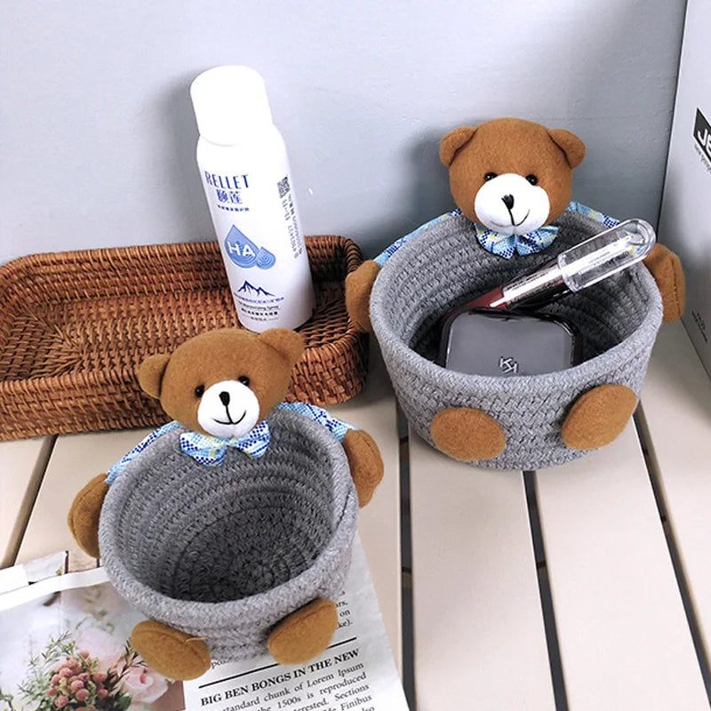 panier rangement corde tressée décoratif figurine lapin ours maison