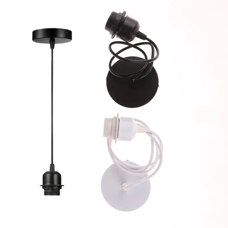 suspension lumineuse moderne noir blanc adhésif câble électrique douille disque fixation rond lisse