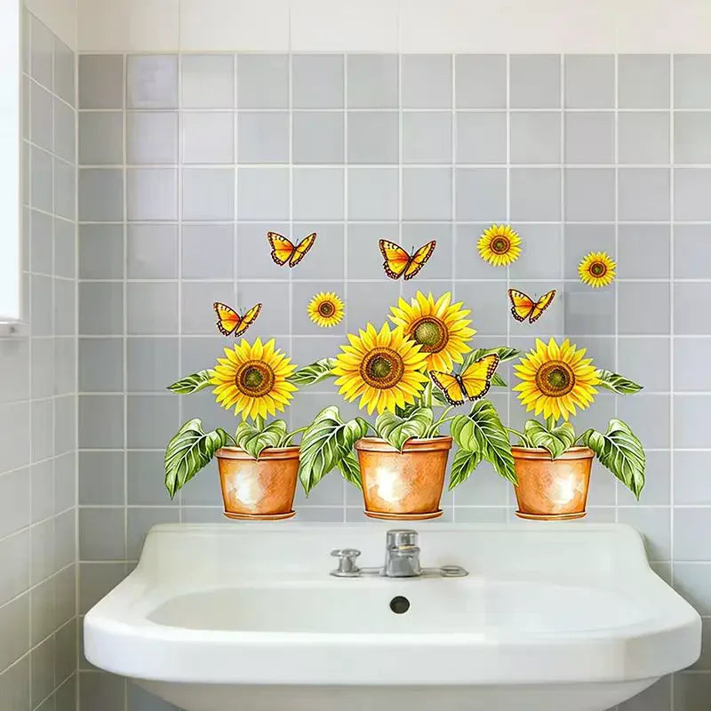 stickers muraux fleurs papillons multicolores salle bain cuisine décoration carreaux adhésifs amovibles artistiques