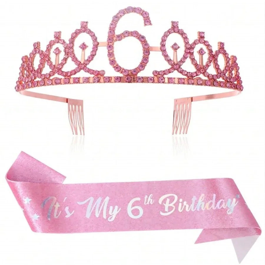 couronne anniversaire strass dorés ruban rose texte princesse fête cadeau favoris numéro anniversaire