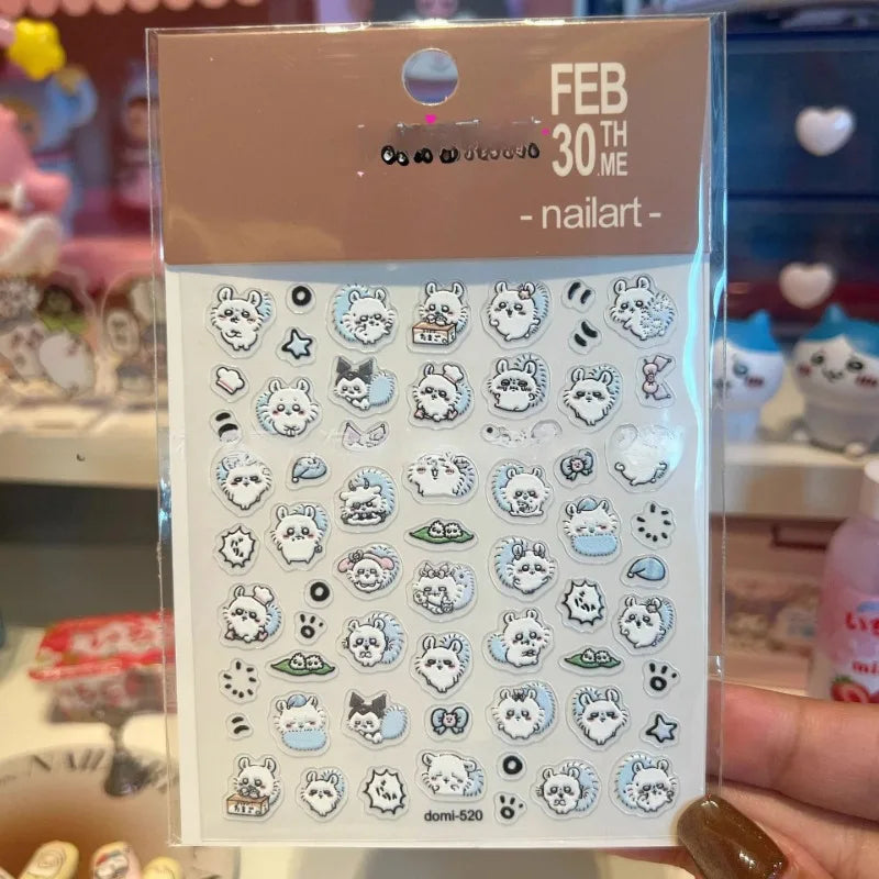 autocollants ongles dessins animés chats coeurs étoiles blanc bleu noir rose transparents mignons DIY