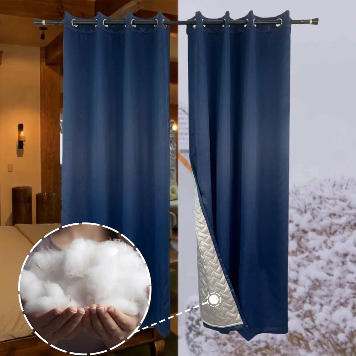 Rideaux occultants thermiques bleus pour chambre, idéal pour l'isolation phonique et la protection contre le froid. Ce modèle élégant s'intègre parfaitement dans tout intérieur moderne, offrant à la fois intimité et confort thermique. Parfait pour la chambre à coucher ou le salon, il allie fonctionnalité et esthétique contemporaine. Sa doublure spéciale garantit une efficacité énergétique optimale, tout en ajoutant une touche de sophistication à votre espace de vie.