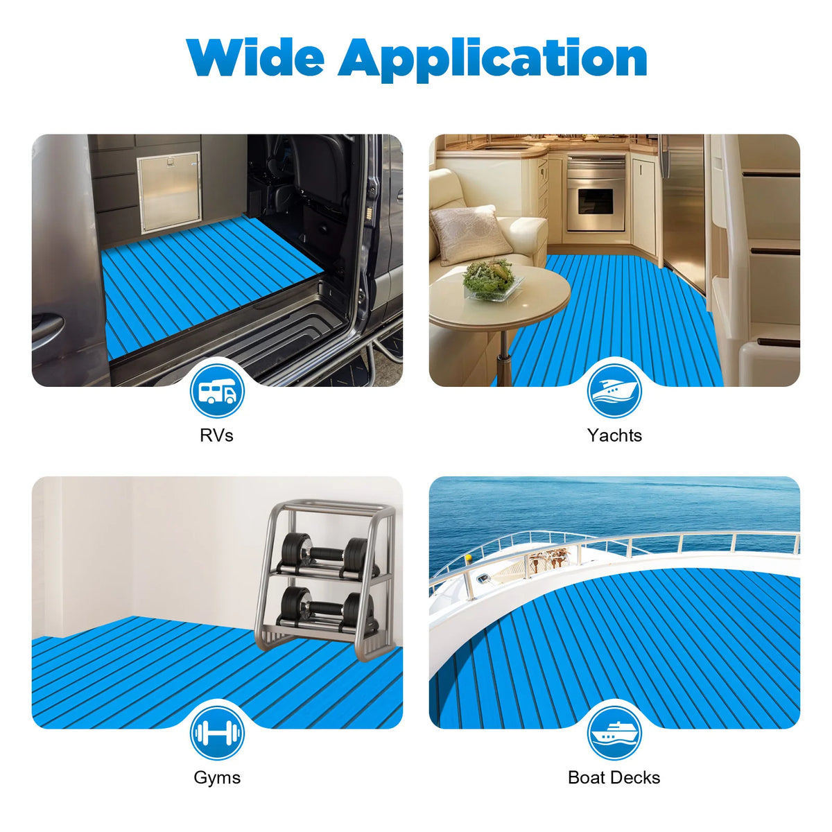 tapis sol bateau mousse eva antidérapant auto adhésif bleu clair noir rayures moderne