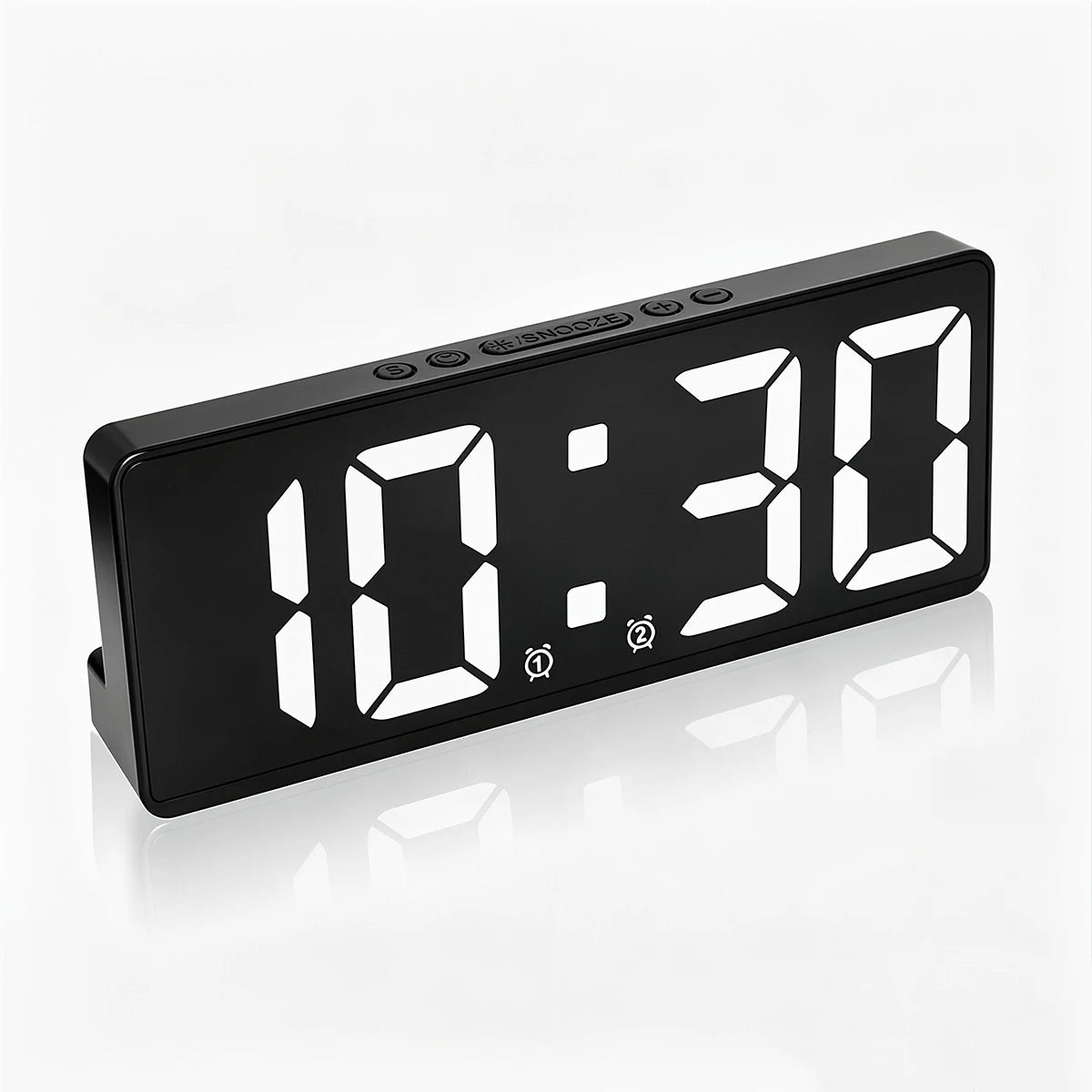 horloge numérique moderne détection vocale affichage température mode nuit led noir geometrique