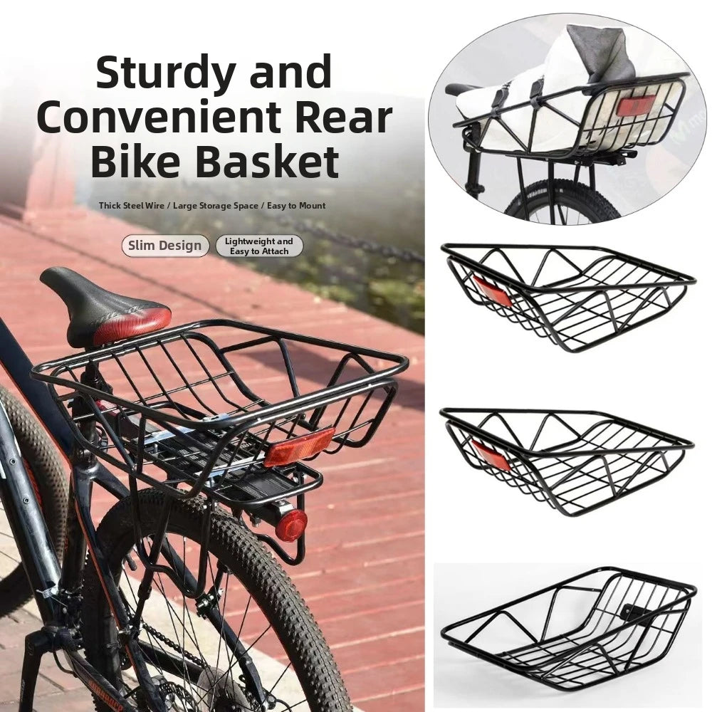 panier arrière vélo noir rouge treillis acier durable moderne minimaliste sangles réflecteur fixations