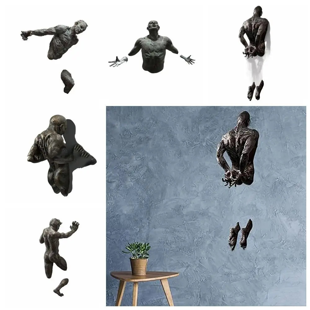 statue résine gris métallisé texture granuleuse art contemporain pieds détachables adhésif décoration intérieure abstraite