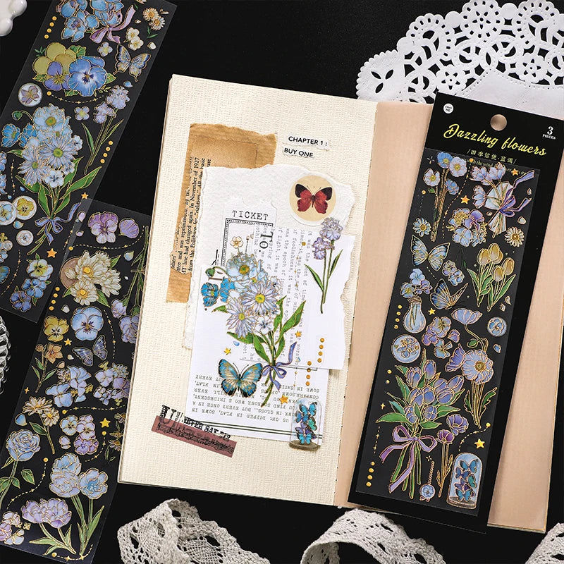 autocollants fleurs papillons rubans dorés scrapbooking diy journal filles vintage
