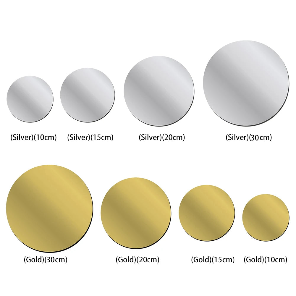 miroirs acryliques stickers or argent modernes ronds autoadhésifs 10cm 15cm 20cm 30cm
