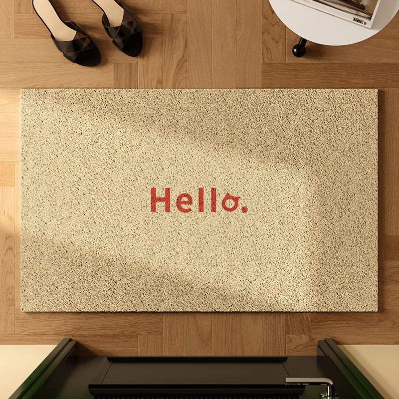 tapis moderne antidérapant extérieur tapis texturé hello imprimé beige vert clair salon entrée durable