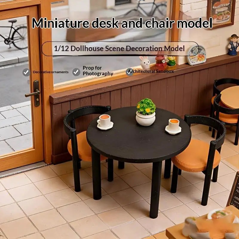 meubles deco miniature table ronde chaises noir orange texture bois moderne set poupées accessoire