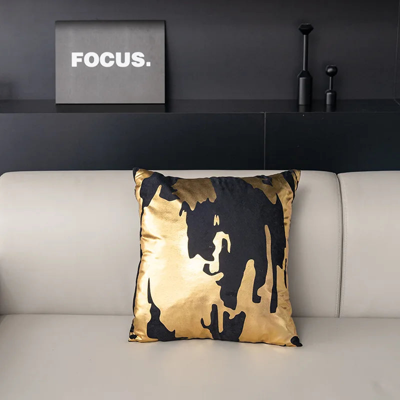 coussins décoratifs contemporains blanc doré motif abstrait non toxique respectueux environnement polyester opacité fixés