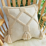 coussin beige géométrique frange boho chic intérieur décoration maison lavable
