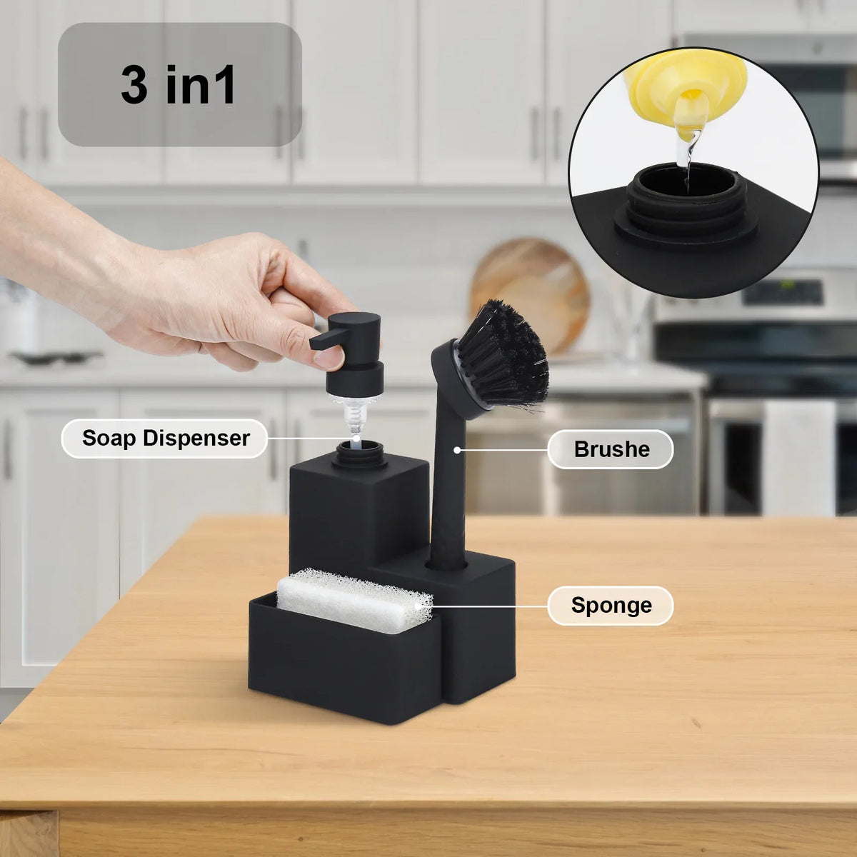 distributeur savon brosse vaisselle gant nettoyage noir mat modernes cuisine ustensiles organisation multifonctionnels