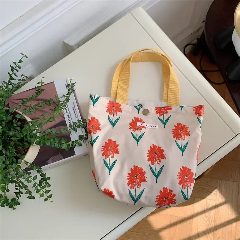 sac provisions toile multicolore fleurs moderne sans fermeture éclair poignées pique nique étudiant lunch