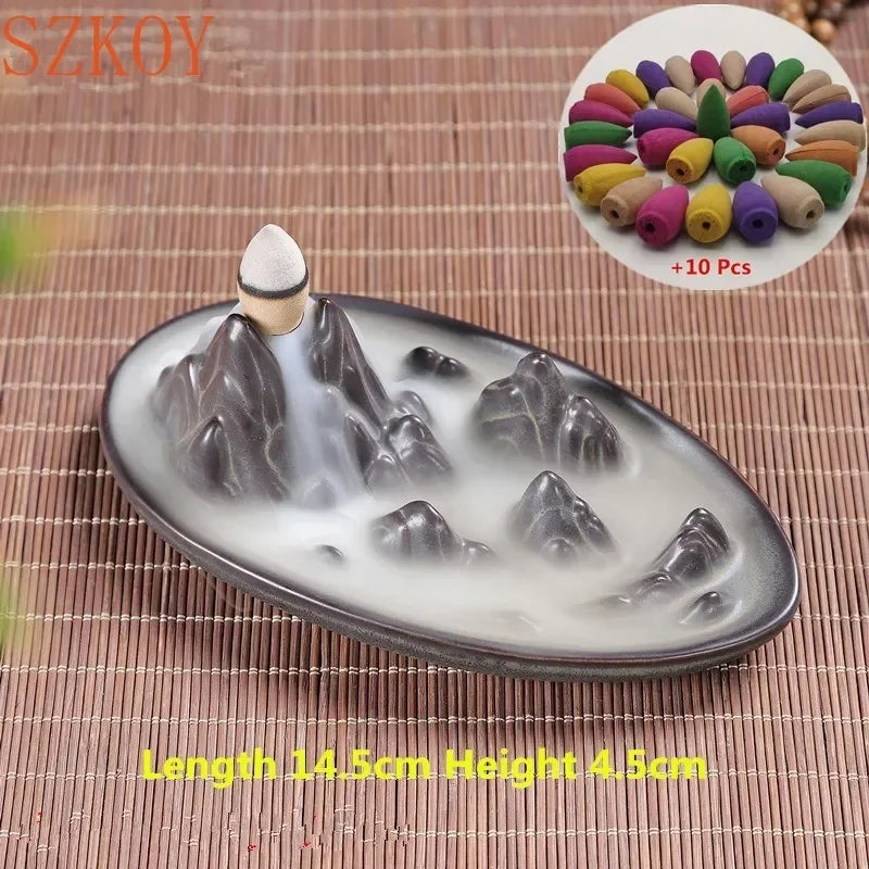 diffuseur d'encens artisanal opalescent motifs naturels 10 cônes colorées salon zen