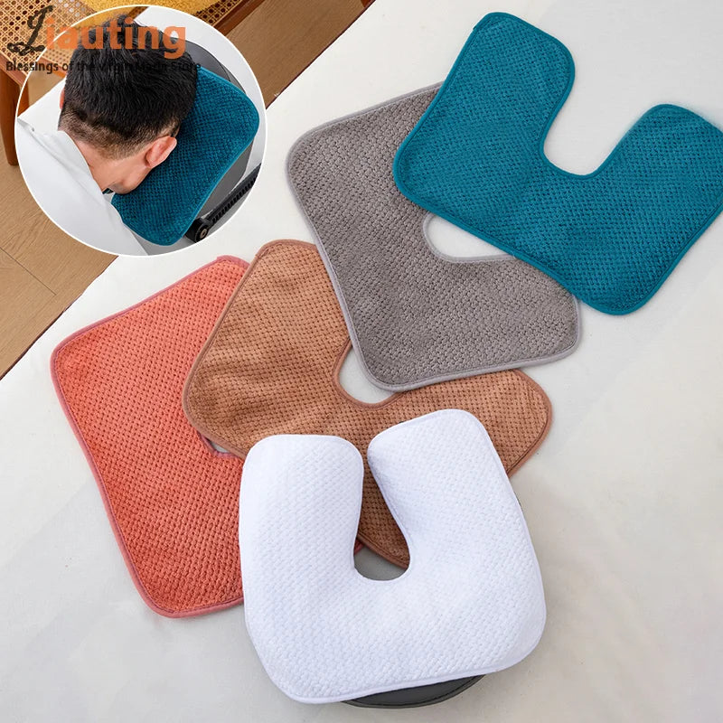 coussin soutien cervical ergonomique gris bleu orange blanc texture tissée adhesive