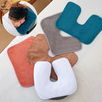 coussin soutien cervical ergonomique gris bleu orange blanc texture tissée adhesive