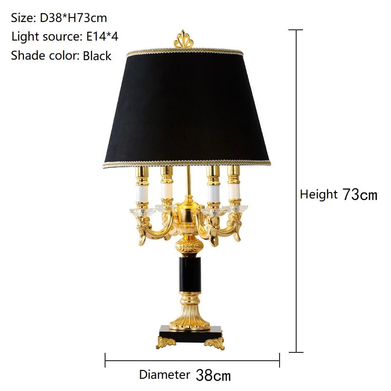 lampe table or noir élégante verres transparents luxueux chambre coucher interrupteur tactile