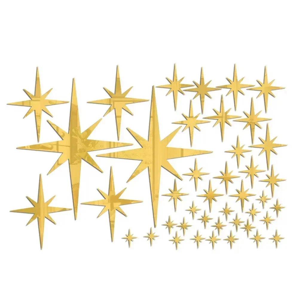 stickers muraux étoiles brillantes moderne 42 pièces adhésifs blanc jaune bleu