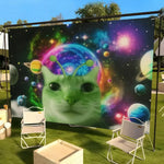 tapisserie murale chat espace vert motif galactique décoration chambre salon moderne humour tissu polyester
