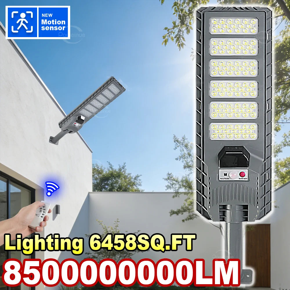 Lampe solaire extérieure sur pied avec détecteur de mouvement éclairant un jardin