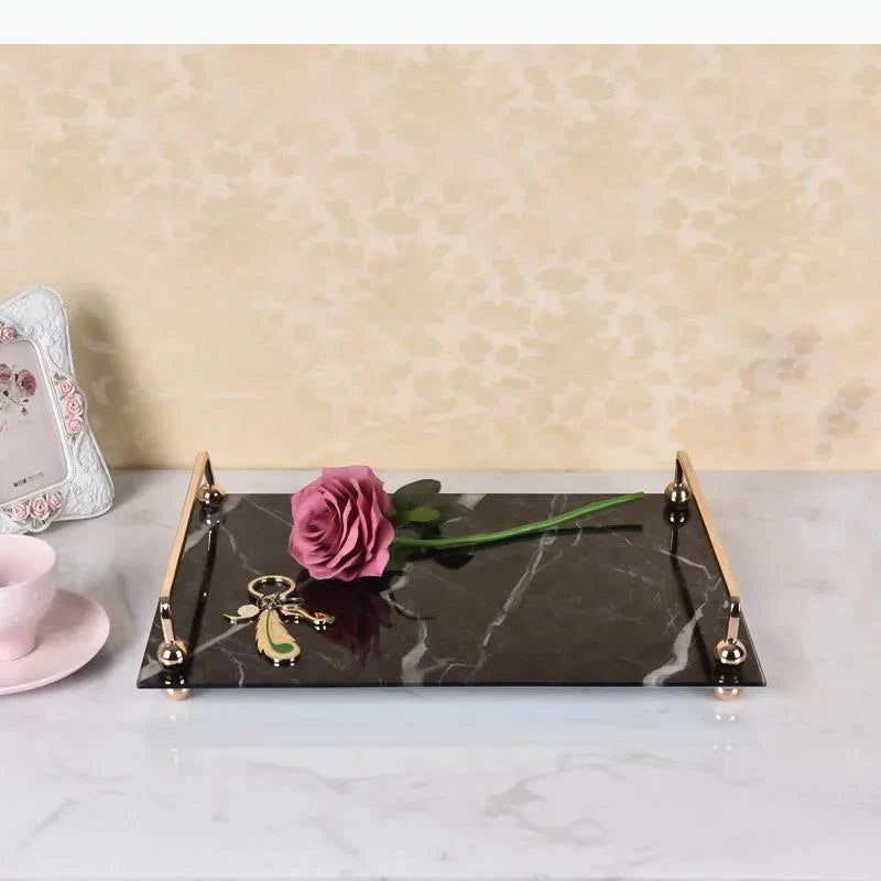 plateau décoratif moderne imitation marbre noir blanc floral élégant tasse soucoupe rose artificielle cadre