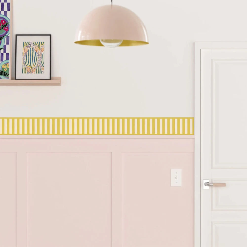 bordure murale décorative rayées autoadhésives moderne jaune rose clair vert violet