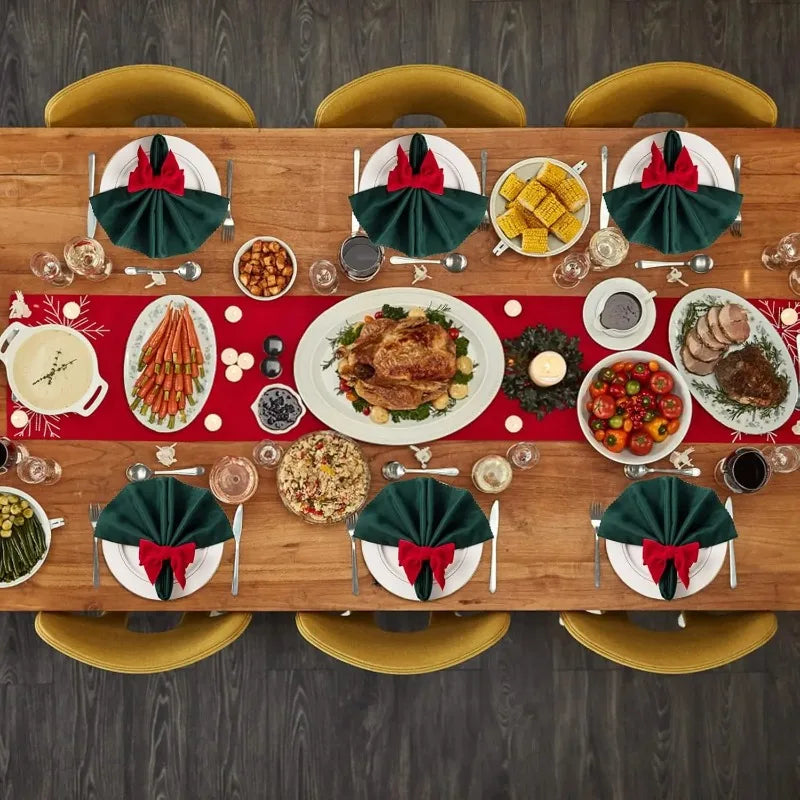 noeud serviette velours rouge vert adhésif festif élégant table décoration dîner vacances festive