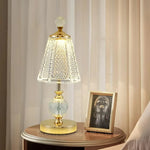 lampe table led or transparent cristal moderne rechargeable sans fil abat jour geometrique