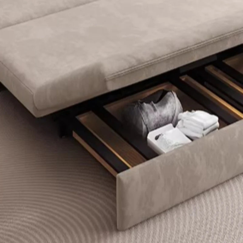 canapé lit convertible moderne tissu beige salon places lit double minimaliste rangement