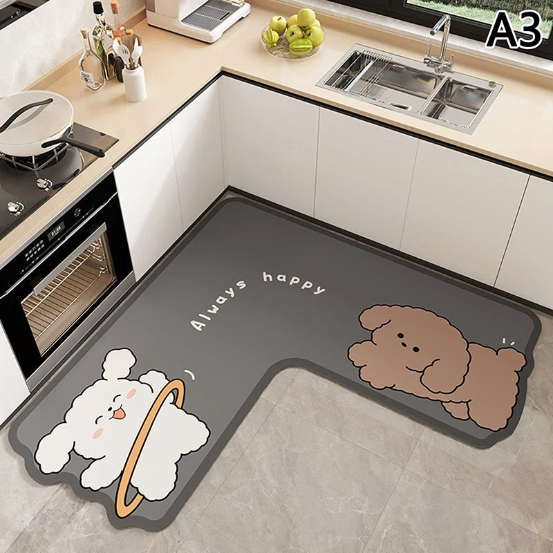 tapis sol cuisine marron gris noir blanc visage animaux ours chat panda dessin animé