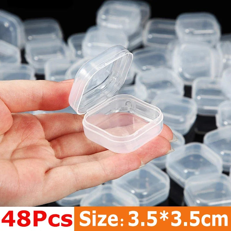 boîtes rangement transparentes plastique bijoux éponges rubans petits objets organisation pratique compact