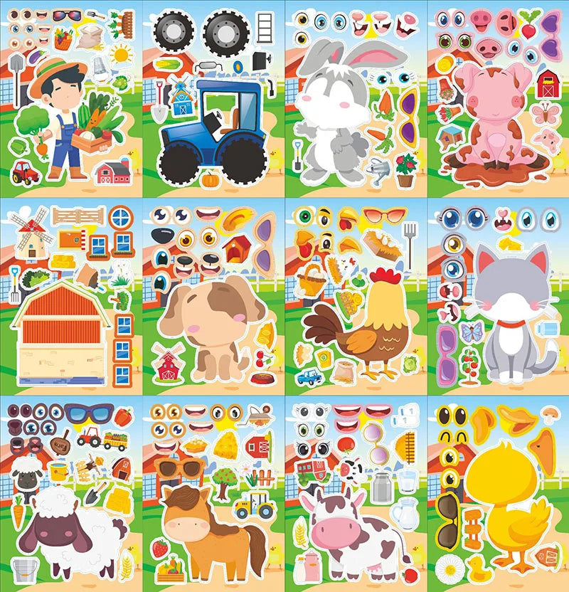 sticker animaux ferme multicolore cartoon adhésif diy activités enfants garçons filles fournitures bricolage artisanal