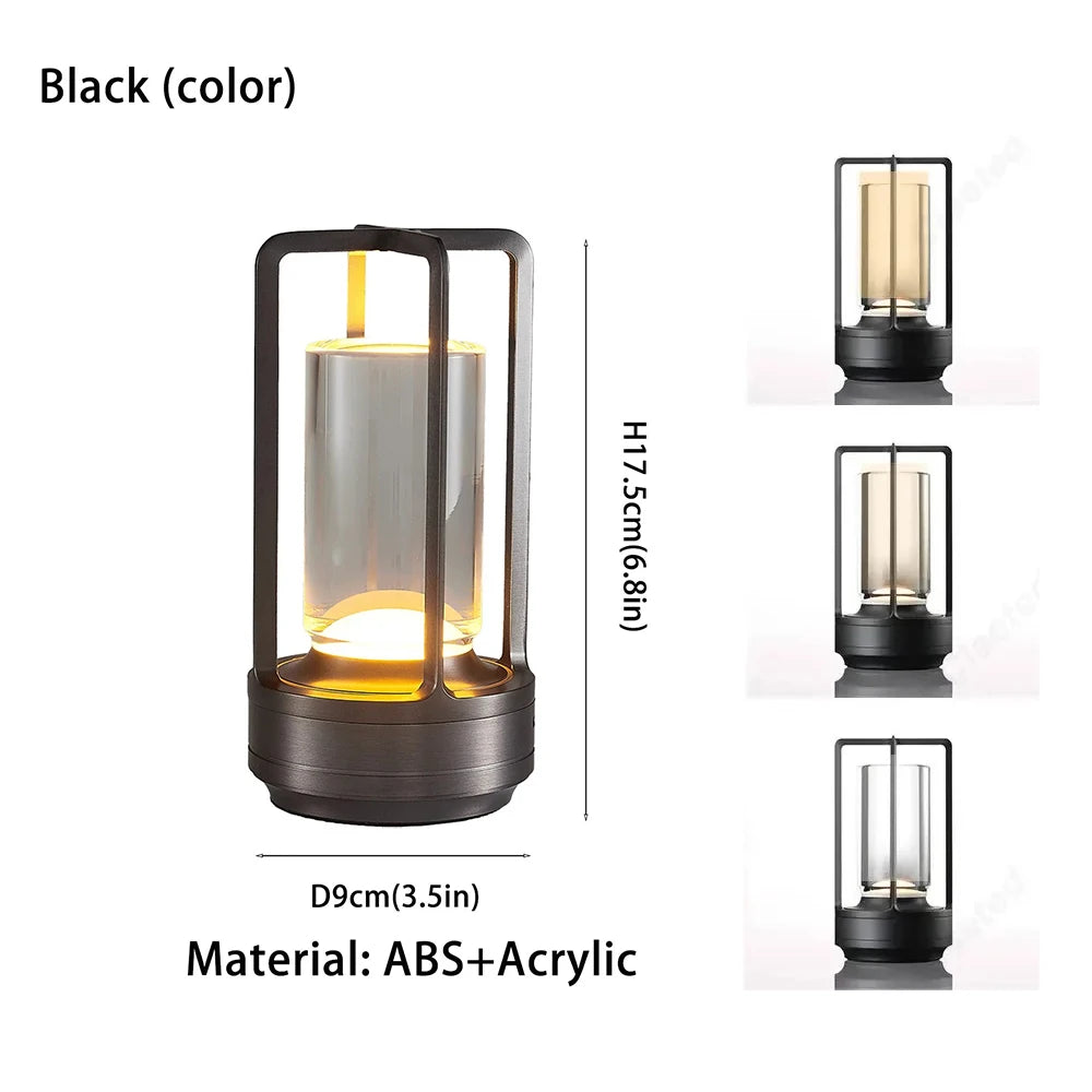 lampe table sans fil rechargeable led tactile or noir transparent minimaliste chambre USB charge
