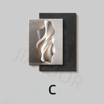 tableau abstrait contemporain mural led blanc gris marron clair ondulé mat éclairage minimaliste chambre