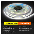 ruban led cob blanc 3mm 5mm 12v 24v lisse moderne connecteurs 5mètres rouleau