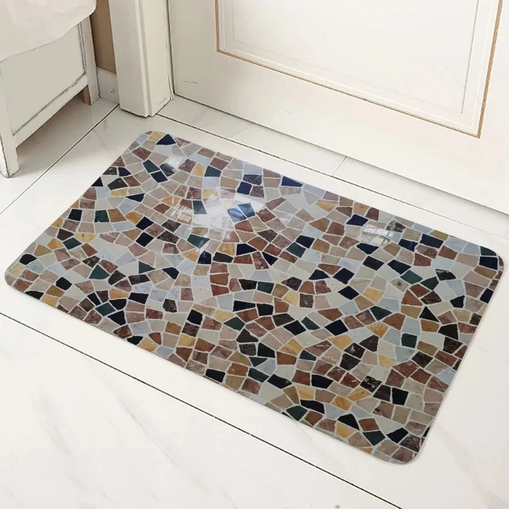 tapis sol géométrique marbré moderne minimaliste antidérapant bleu blanc