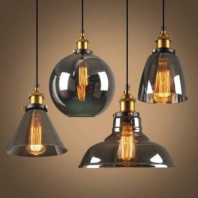 Lampe suspendue industrielle vintage en verre bleu profond