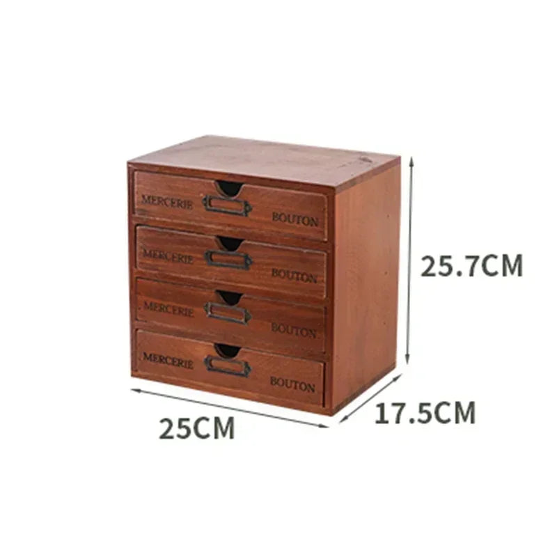 organisateur vintage commode tiroirs bois marron clair rétro poignées métalliques rangement