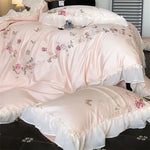 ensemble literie rose clair broderie fleurs papillons queen size coton égyptien 1000tc doux respirant
