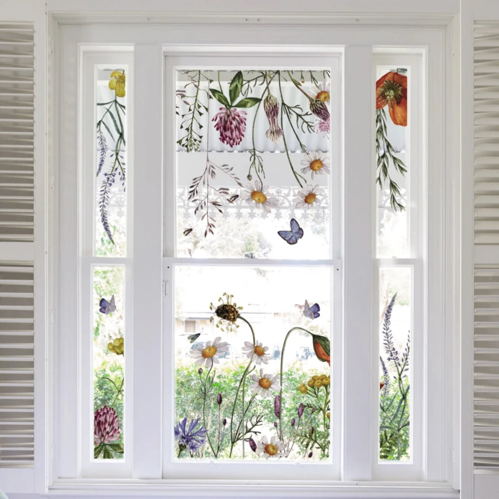 décoration fenêtre autocollante fleurs papillons multicolore naturelle diy facile poser résistante l'eauOpaque 48x80cm