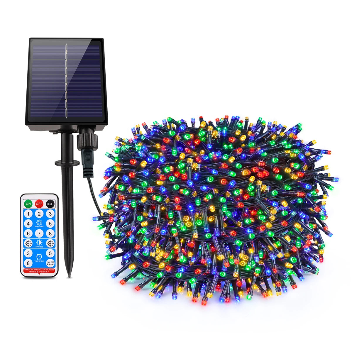 guirlande led solaire extérieure jaune rouge verte bleue décoration festive 50m ip65 télécommande