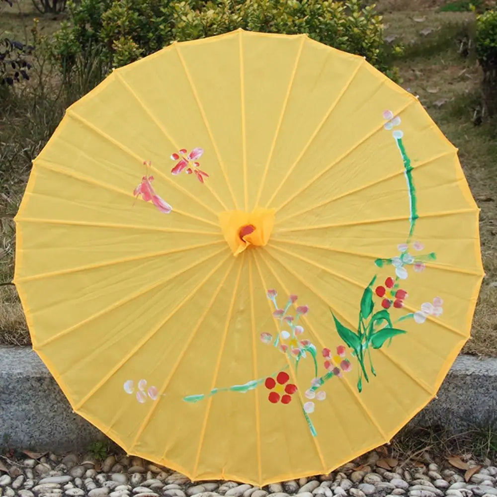 parapluie artisanal traditionnel fleurs insectes peints main vert jaune rouge orange bleu rose opaquet