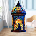 lanterne art nouveau bleu orange motifs floraux étoiles rétro opacité chaînes fixations murales